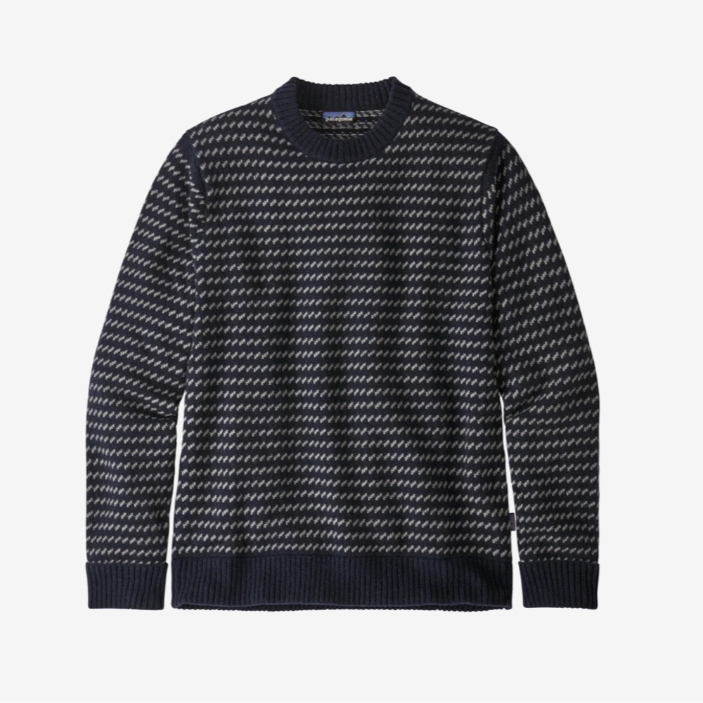 Patagonia Striped Recycled Wool Sweater in Classic Navy L
